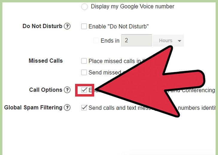 تیک زدن Call Options در Google Voice