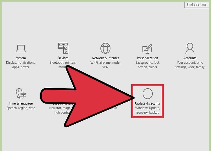 دکمه security & Update جهت انجام ریست فکتوری