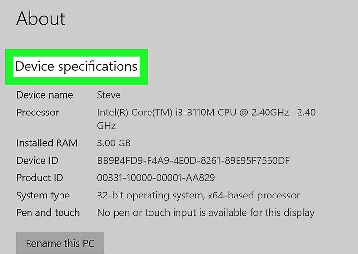 نحوه بررسی مشخصات کامپیوتر: Device specifications