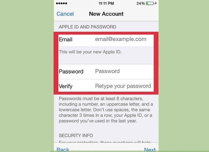 تکمیل اطلاعات برای ساخت Apple ID