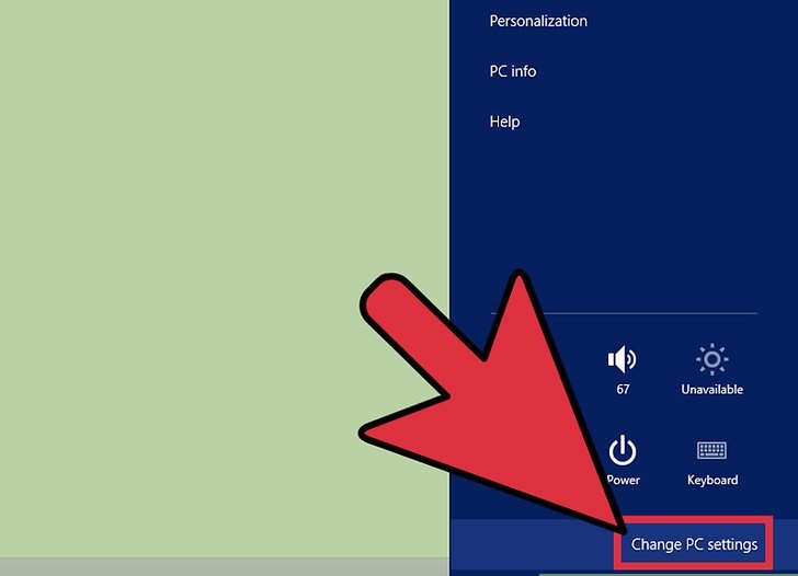 انتخاب گزینه change PC setting جهت انجام ریست فکتوری