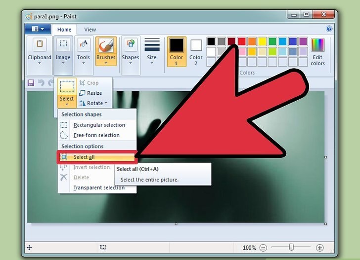نحوه انتخاب کل عکس در پینت یا paint