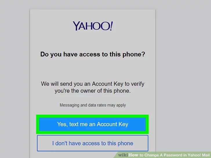 "Yes, text me an Account Key" برای بازیابی رمز حساب یاهو