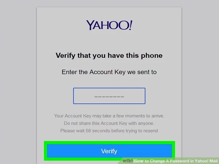 دکمه "verify" برای بازیابی رمز عبور یاهو