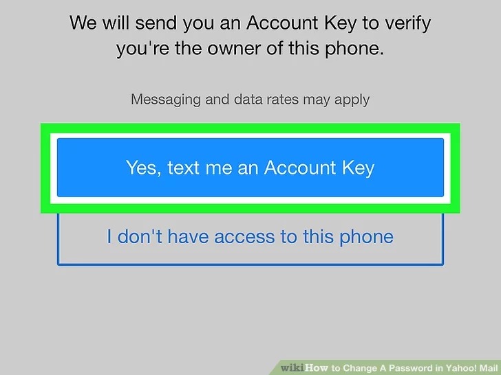 دکمه Yes, text me an Account Key