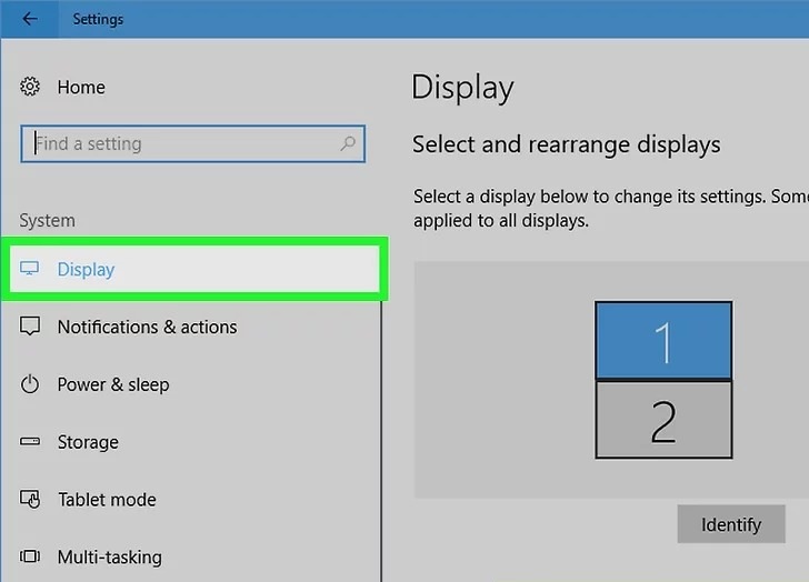 روی Display در ویندوز 10کلیک کنید