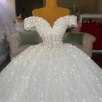 مدل لباس عروس پرنسسی یقه قایقی