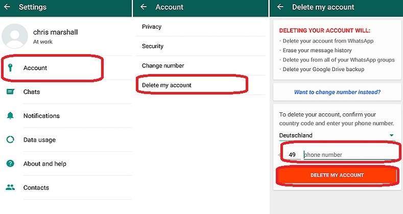 آموزش حذف اکانت واتس اپ دراندروید