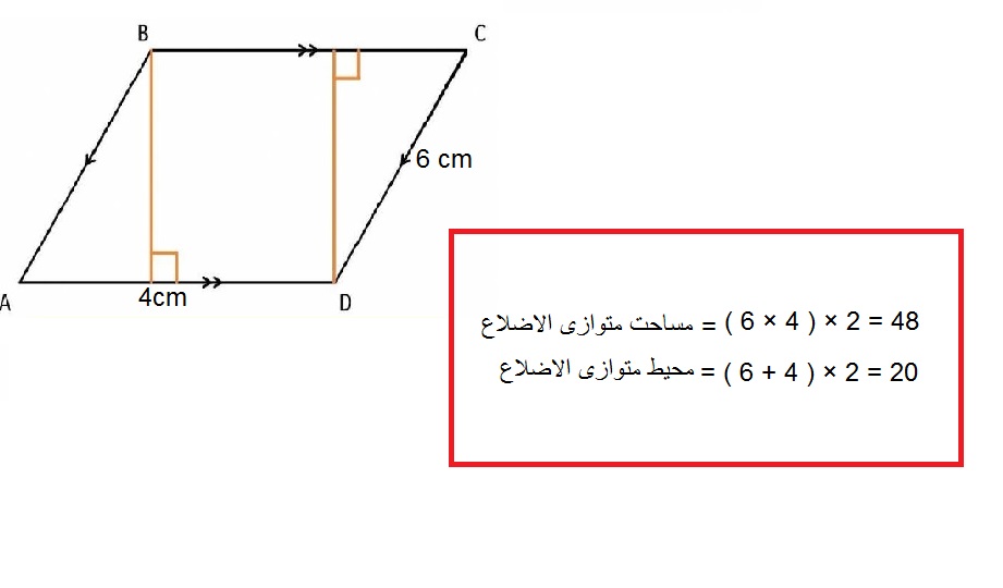 مثال محاسبه محیط و مساحت متوازی الاضلاع