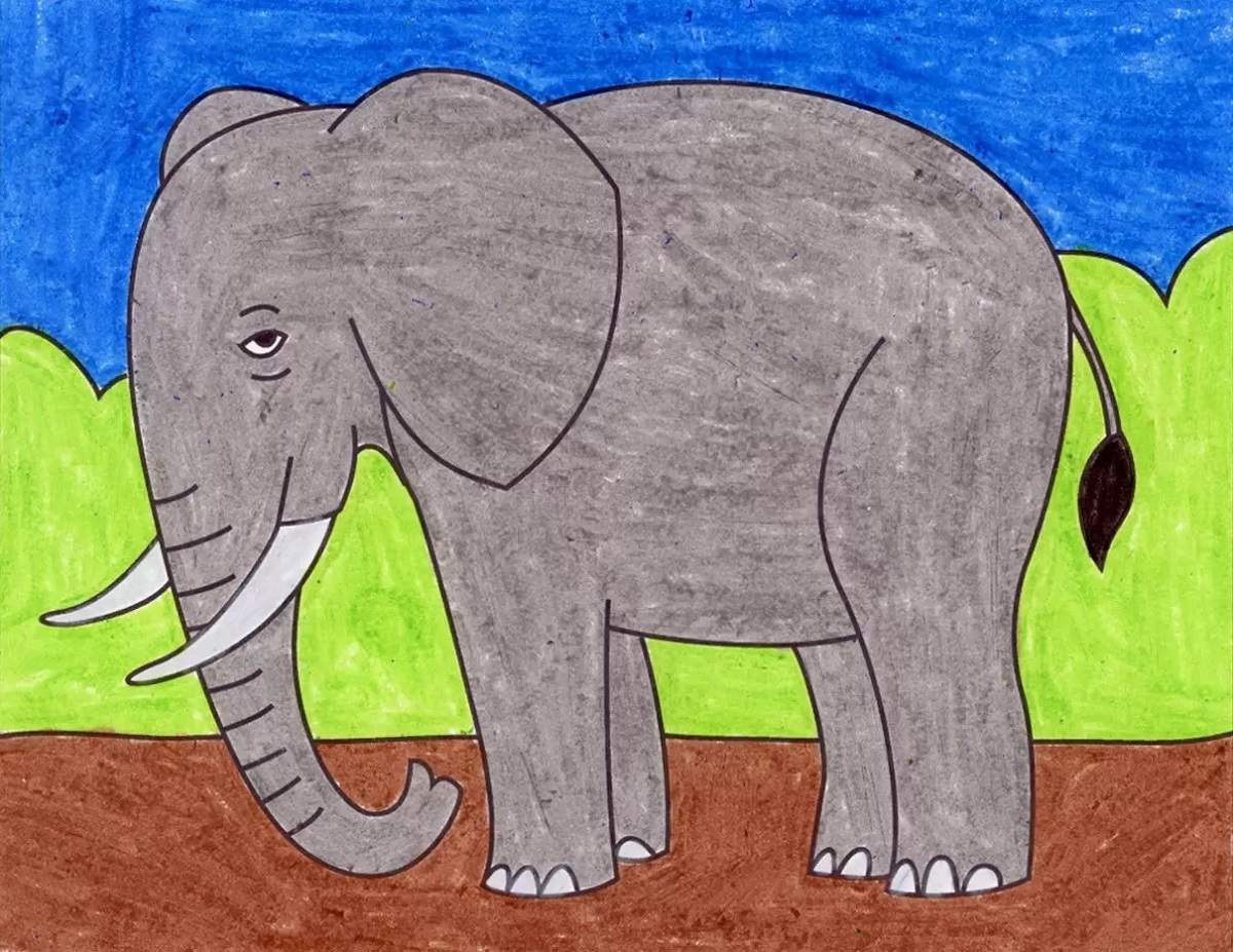 آموزش نقاشی فیل ساده برای کودکان به صورت مرحله به مرحله