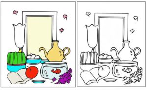 50 نقاشی سفره هفت سین بدون رنگ و رنگ شده ساده برای رنگ آمیزی کودکان