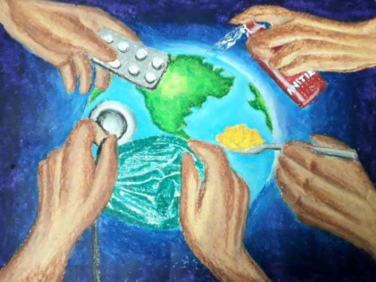 نقاشی در مورد کرونا و دنیای بدون کرونا
