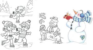 نقاشی زمستان اسان و زیبا برای کودکان (با و بدون رنگ آمیزی)