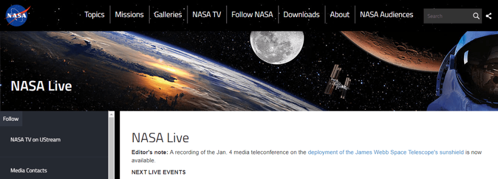 آدرس سایت ناسا برای اطلاعات جیمز وب (JAMES WEBB)