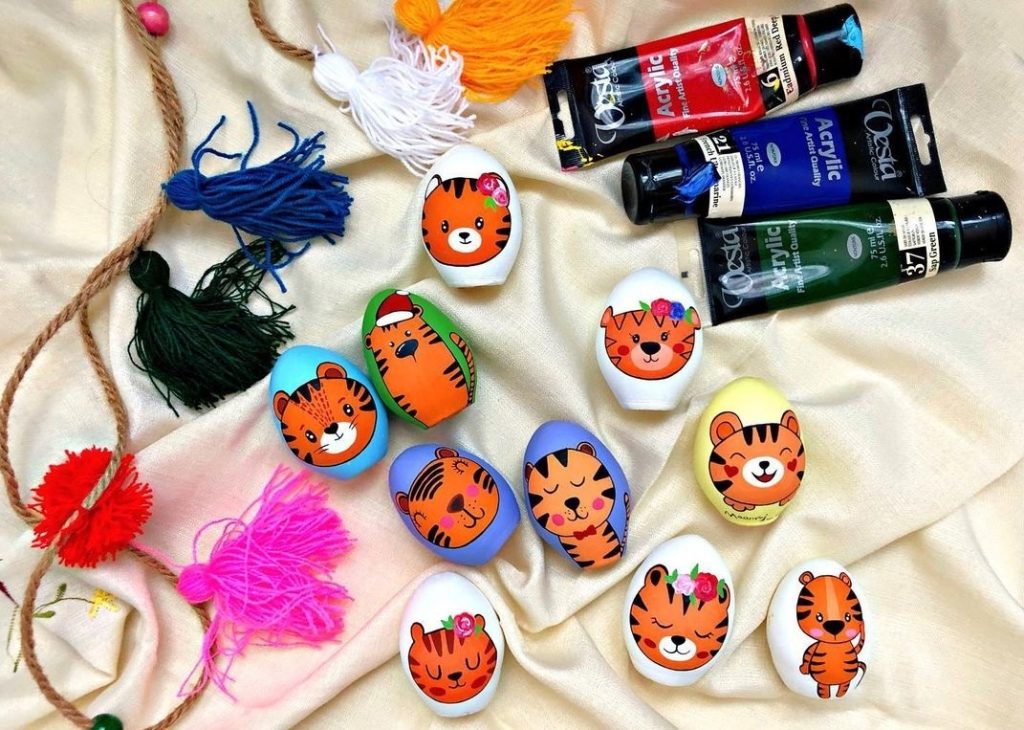 تزیین تخم مرغ به شکل ببر با نقاشی های فانتزی و جذاب