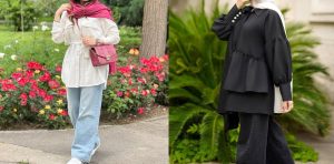 شلوار بگ با مانتو کوتاه سفید یا مشکی / عکس