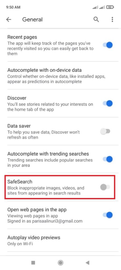 روش غیرفعال کردن حالت جستجو ایمن گوگل در گوشی اندروید