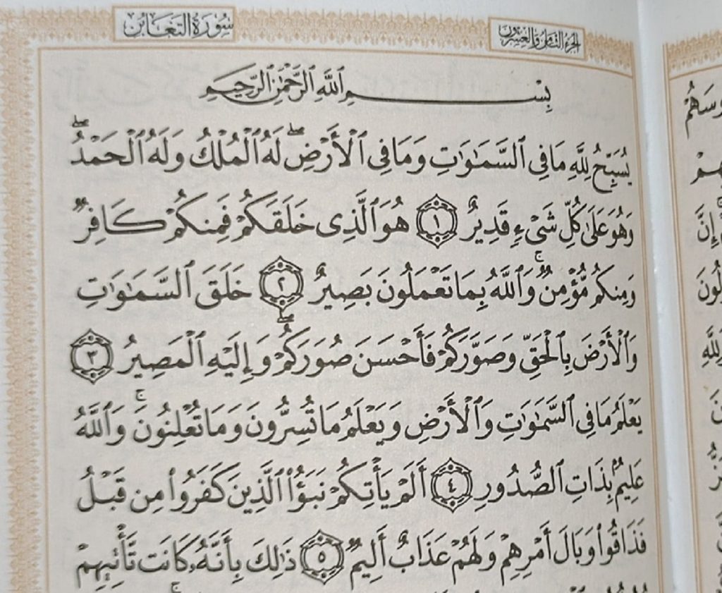 متن کامل سوره تغابن بدون ترجمه و با ترجمه + pdf با فونت درشت