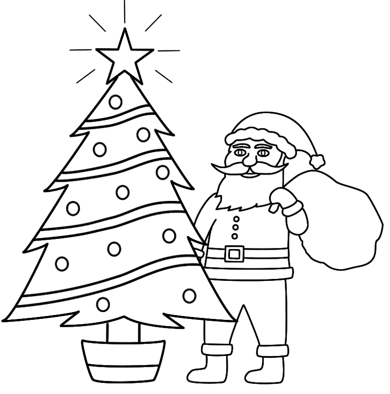 نقاشی درخت کریسمس و بابانوئل